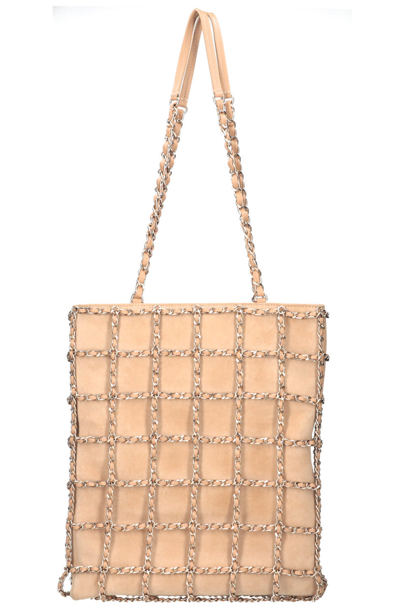 CHANEL Chain Shopping Tote Suede Beige