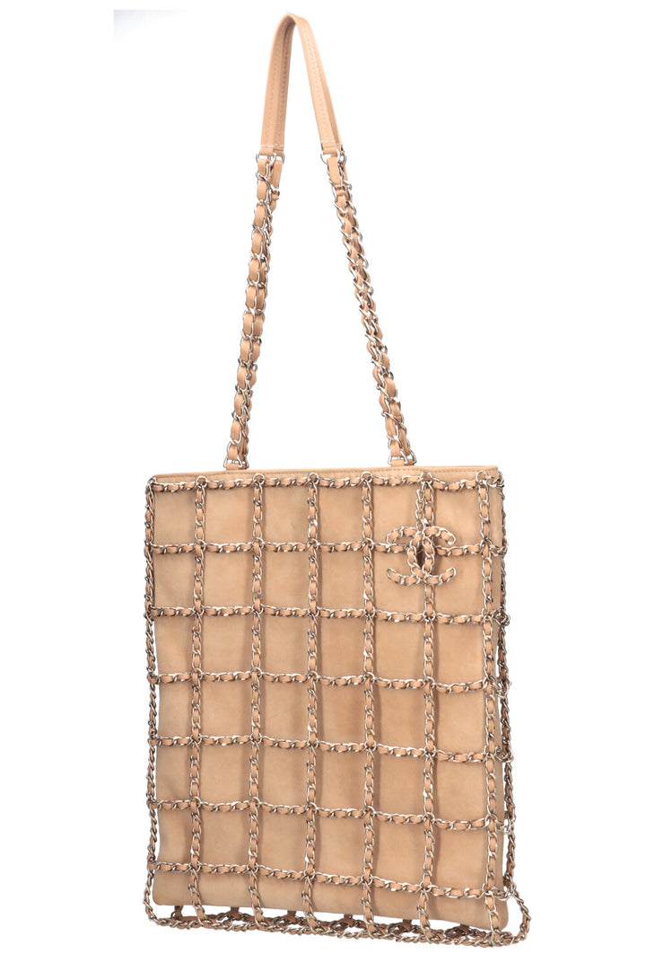 CHANEL Chain Shopping Tote Suede Beige