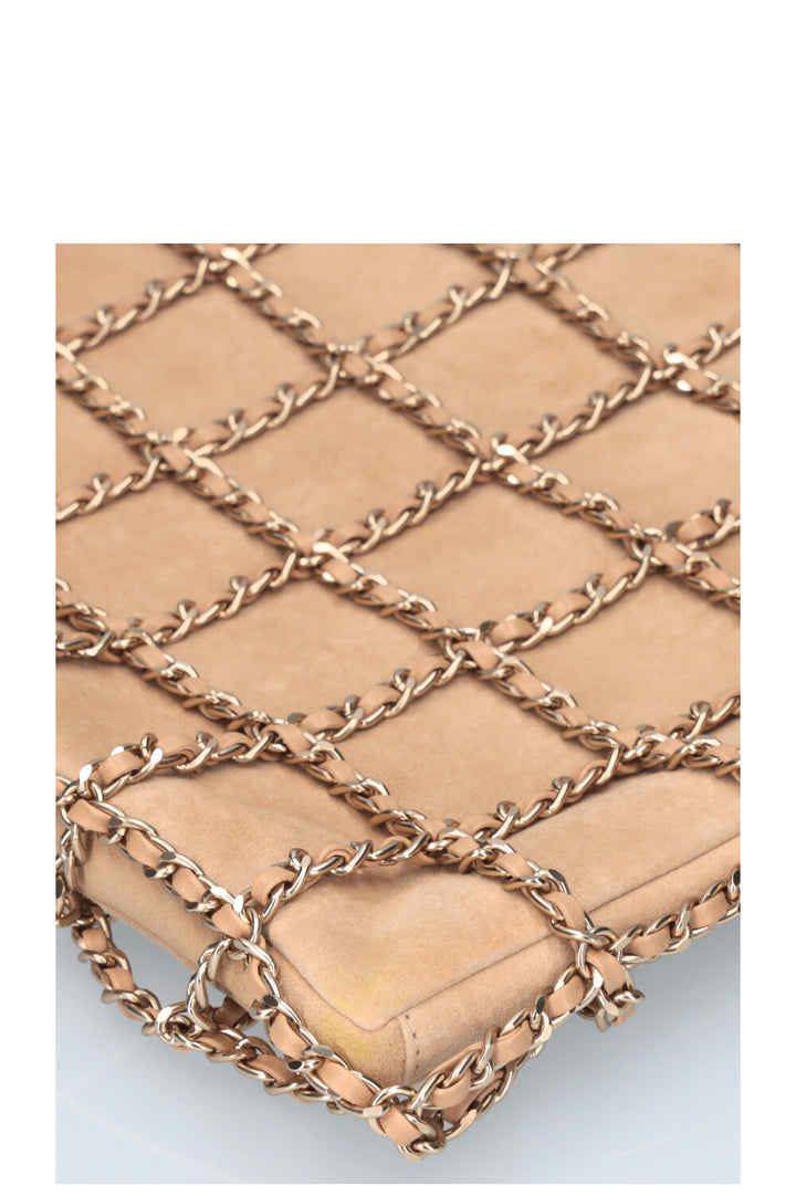 CHANEL Chain Shopping Tote Suede Beige