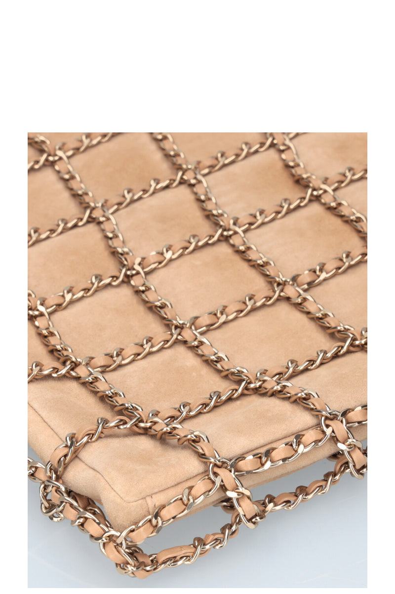 CHANEL Chain Shopping Tote Suede Beige