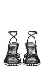 CHANEL Heels Satin Pearls Black