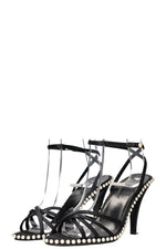 CHANEL Heels Satin Pearls Black