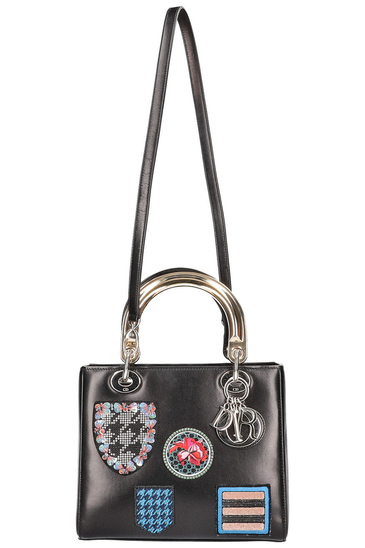 CHRISTIAN DIOR Lady Dior Bag with Embroidery Black