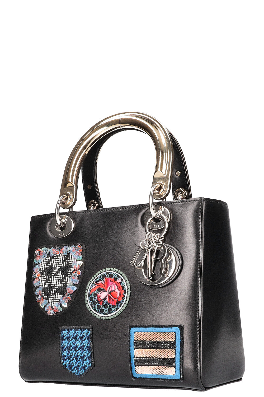 CHRISTIAN DIOR Lady Dior Bag with Embroidery Black