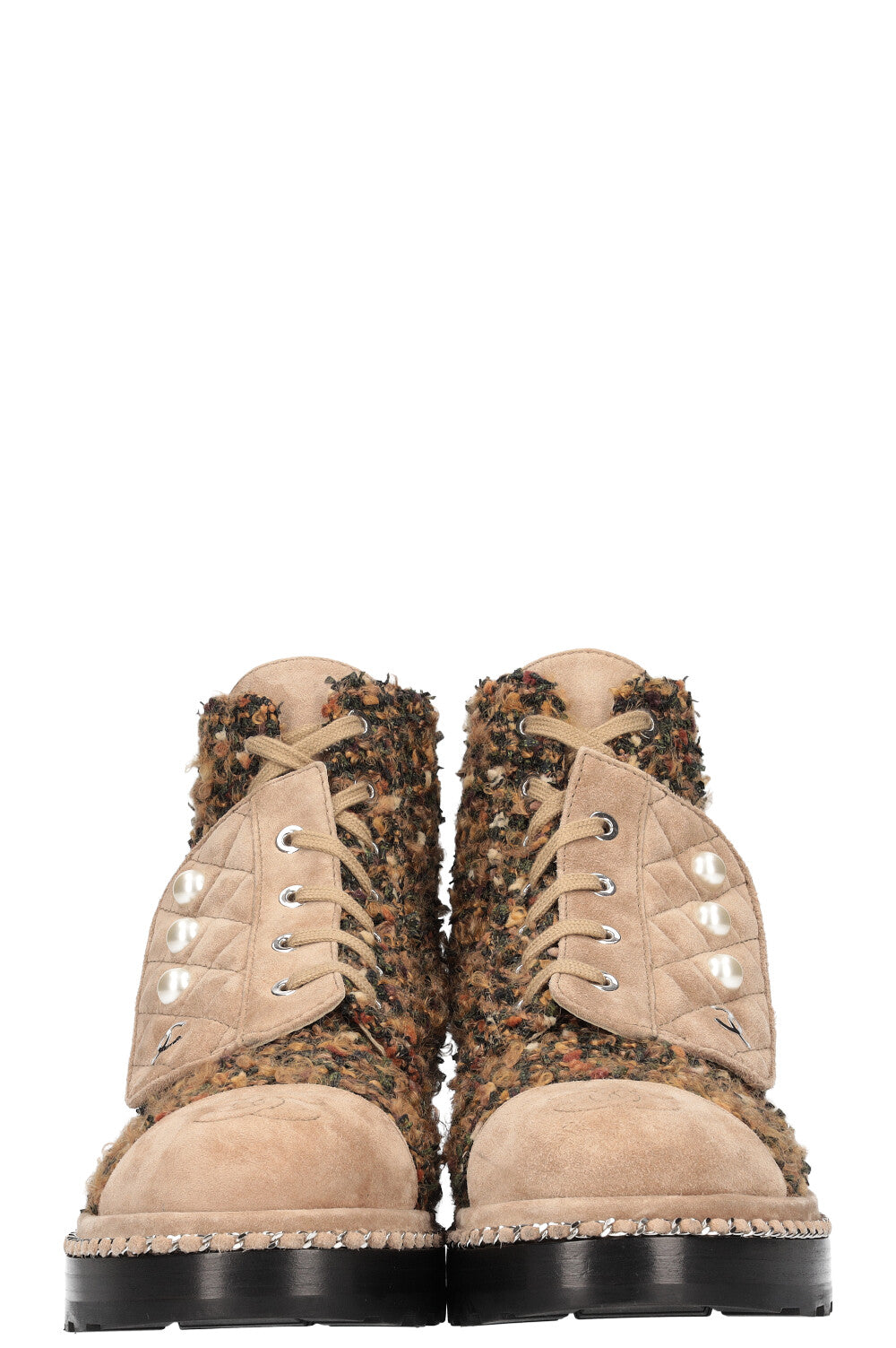 CHANEL Combat Boots Tweed  with Beige Suede