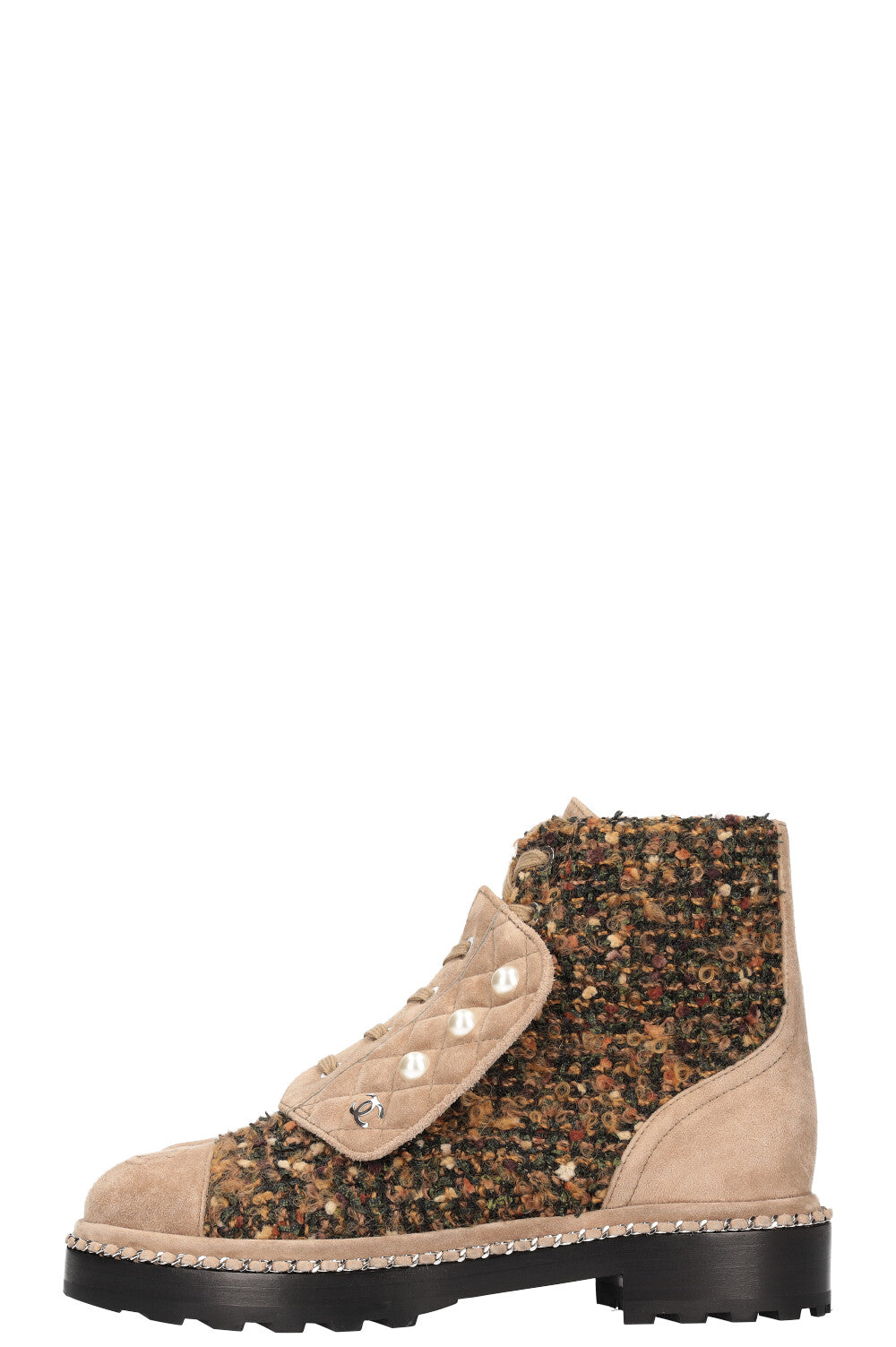 CHANEL Combat Boots Tweed  with Beige Suede