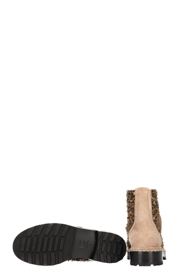 CHANEL Combat Boots Tweed  with Beige Suede