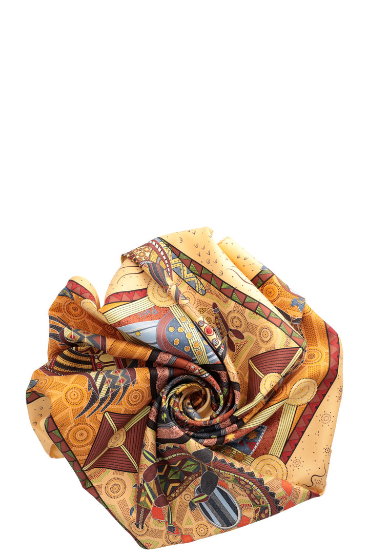 HERMES Reve D'Australie 90 Scarf Silk Butter Brown