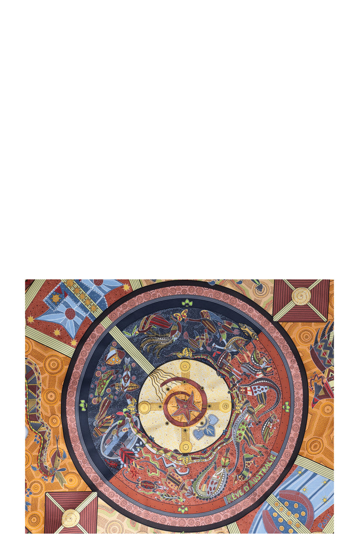 HERMES Reve D'Australie 90 Scarf Silk Butter Brown