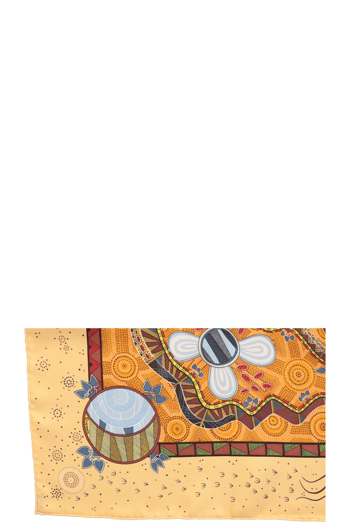 HERMES Reve D'Australie 90 Scarf Silk Butter Brown