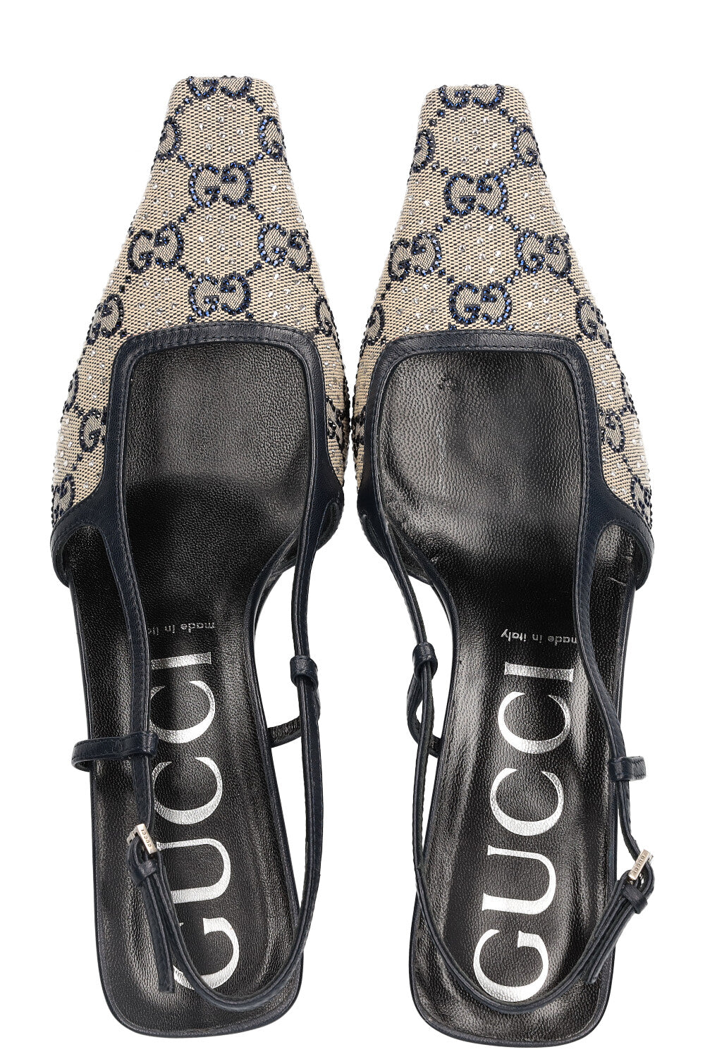 GUCCI Slingback Heels Crystal GG Canvas Blue – REAWAKE