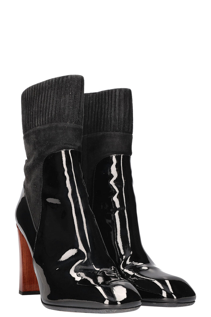 LOUIS VUITTON Wooden Ankle Boots Patent Black