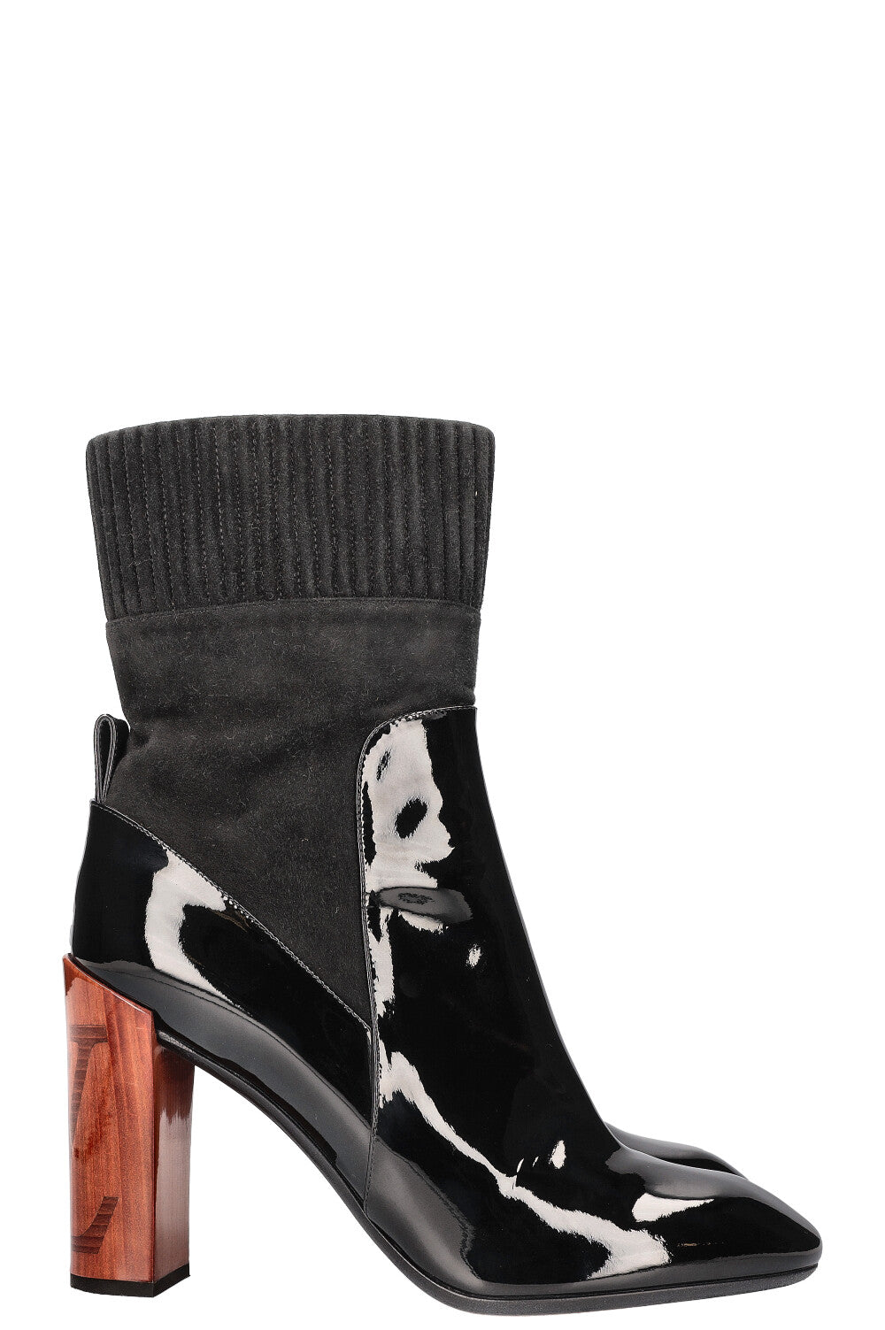 LOUIS VUITTON Wooden Ankle Boots Patent Black