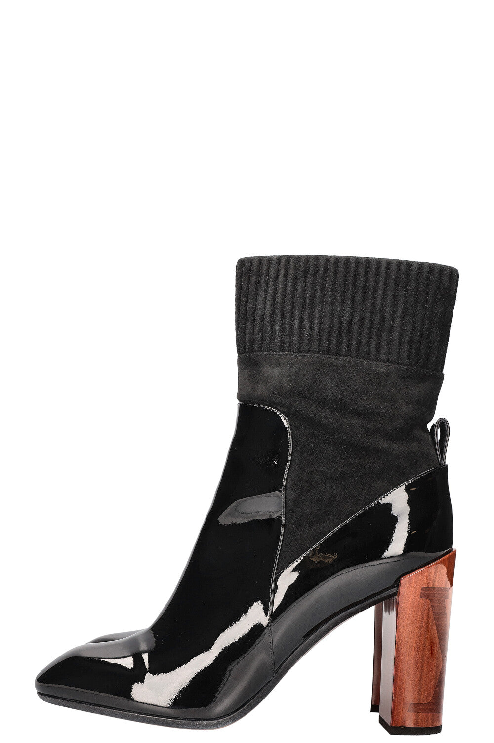 LOUIS VUITTON Wooden Ankle Boots Patent Black