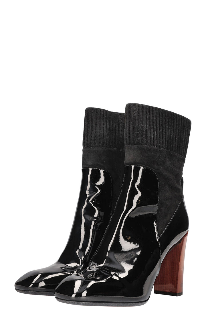 LOUIS VUITTON Wooden Ankle Boots Patent Black