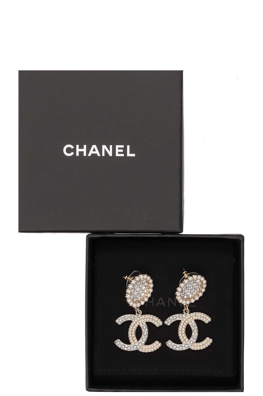 CHANEL CC Drop Earrings Crystals & Pearls B21