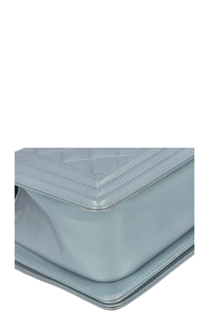 CHANEL Medium Boy Bag Iridescent Patent Blue