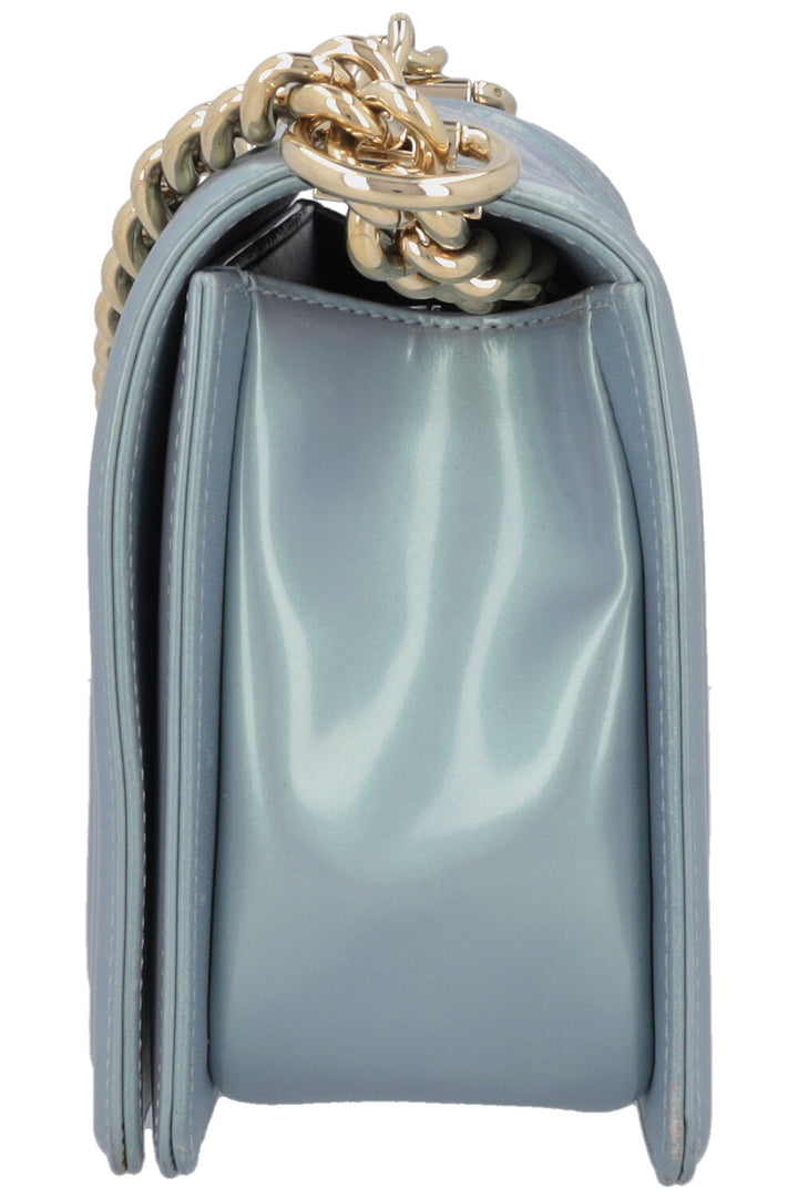 CHANEL Medium Boy Bag Iridescent Patent Blue