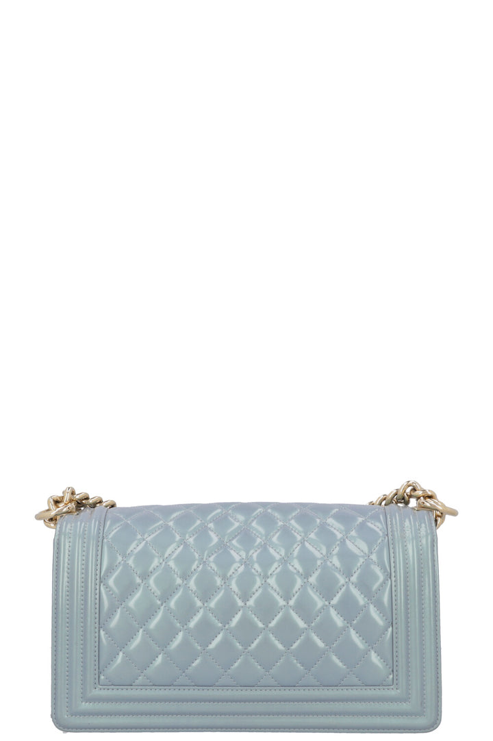 CHANEL Medium Boy Bag Iridescent Patent Blue