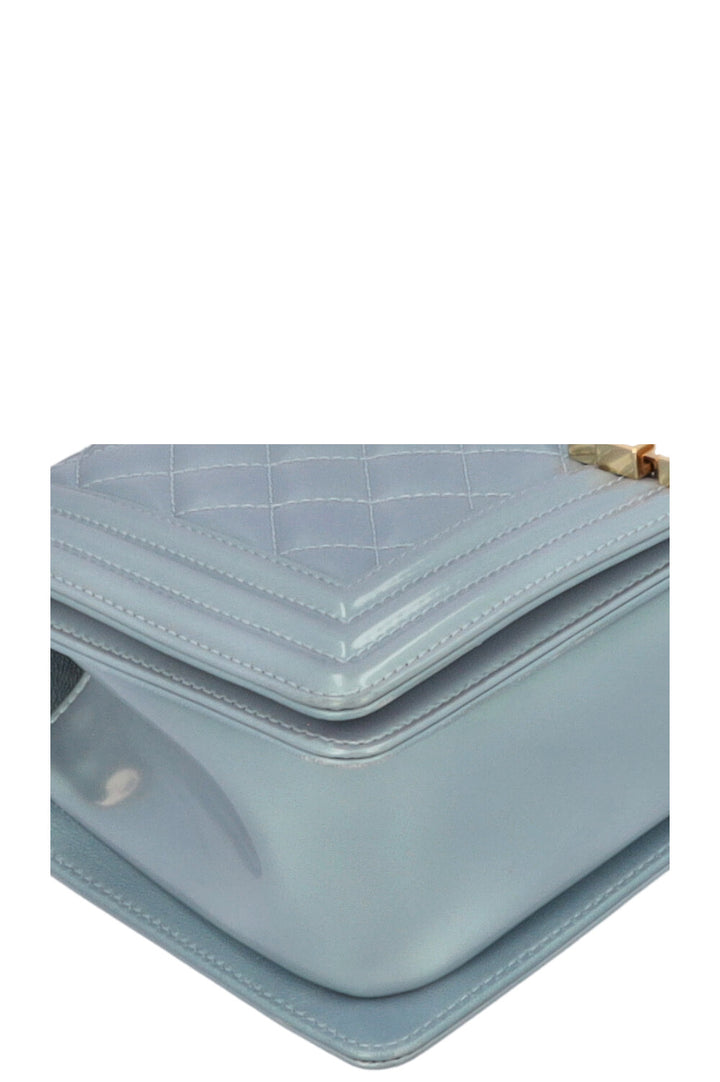 CHANEL Medium Boy Bag Iridescent Patent Blue