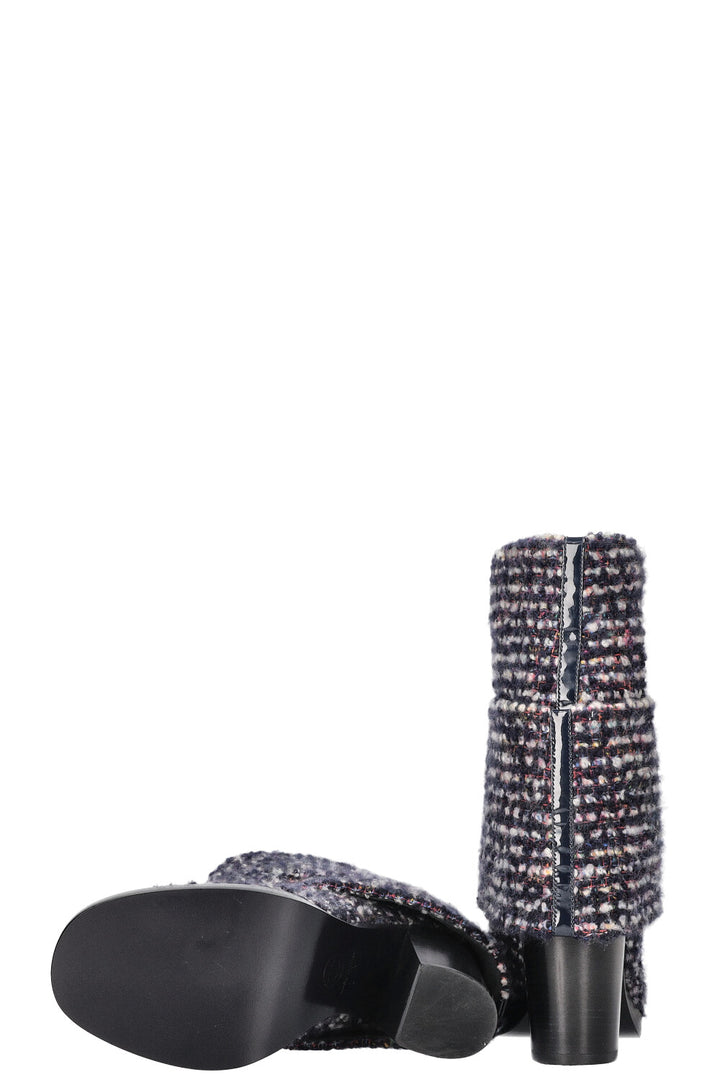 CHANEL Ankle Boots Tweed Blue
