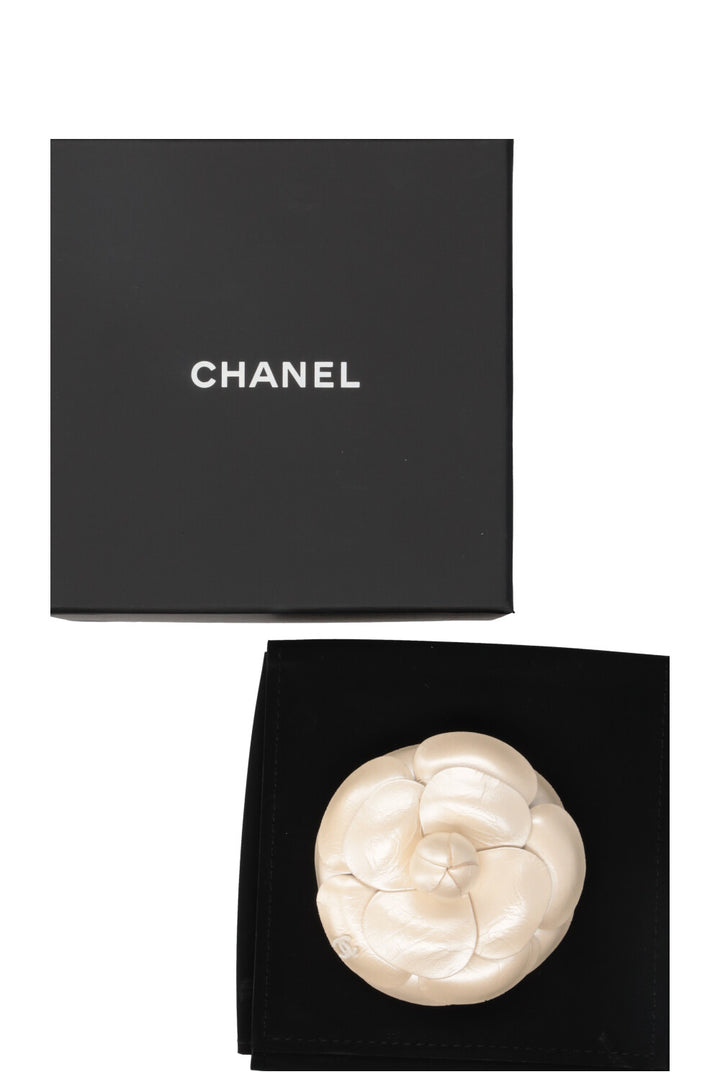 CHANEL Camellia Brooch Leather Mother of Pearl