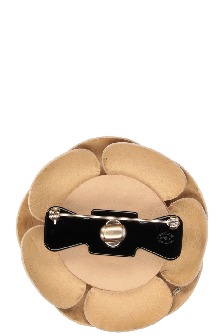 CHANEL Camellia Brooch Leather Mother of Pearl