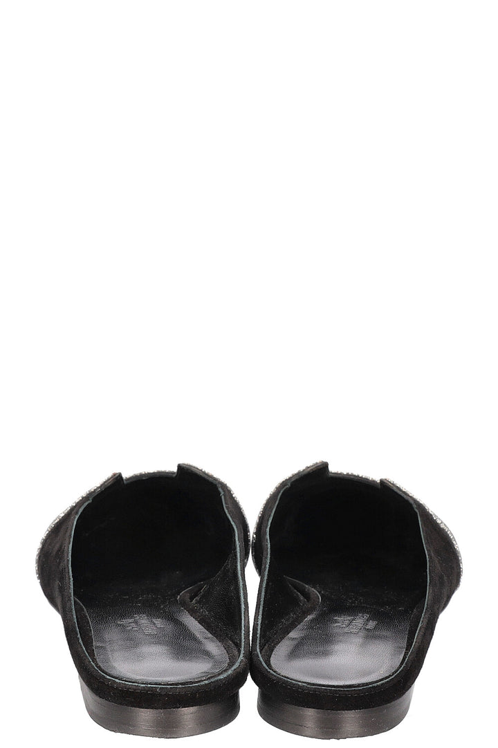 HERMÈS Roxane Mules Suede Black Glitter