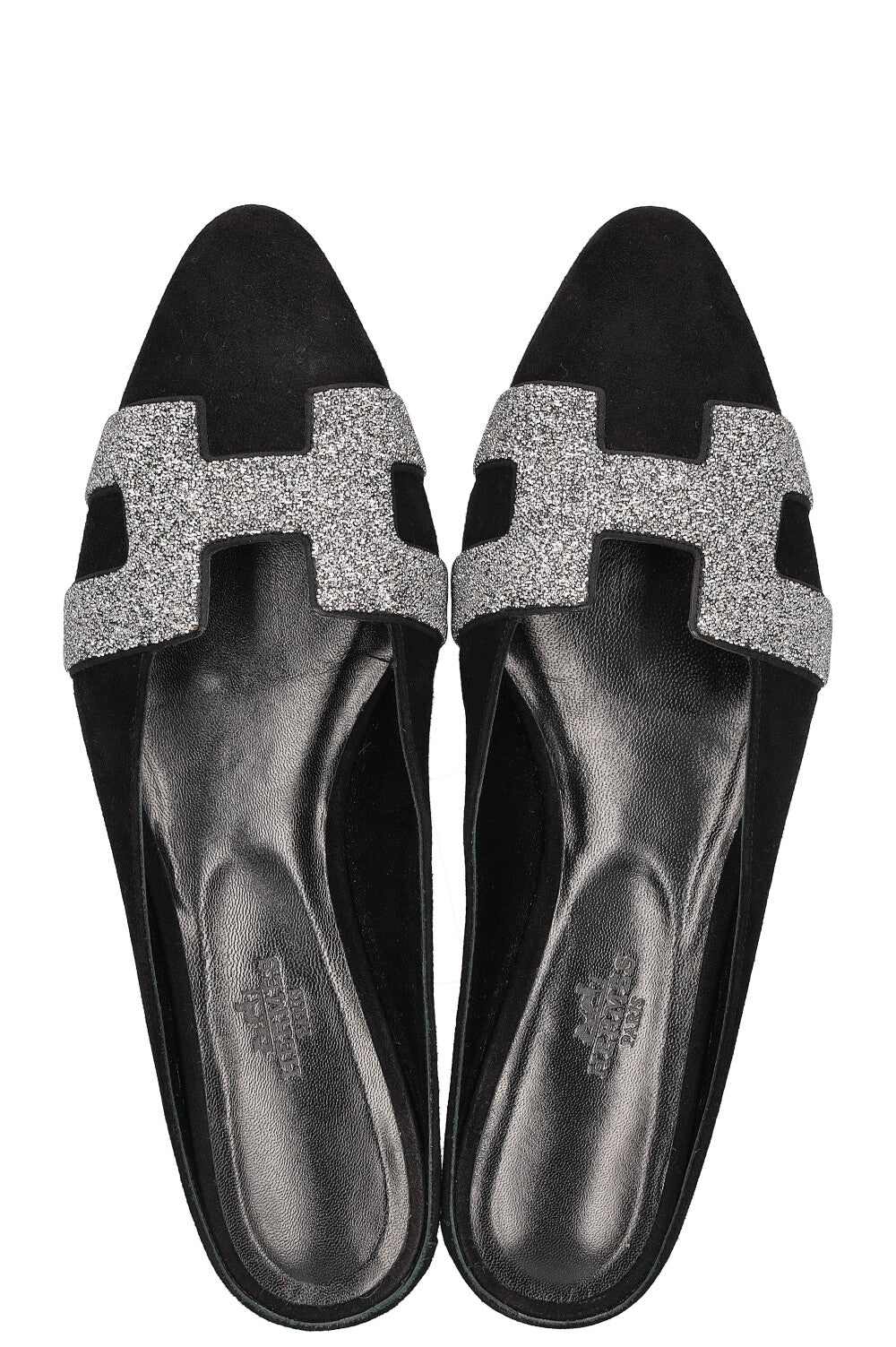 HERMÈS Roxane Mules Suede Black Glitter