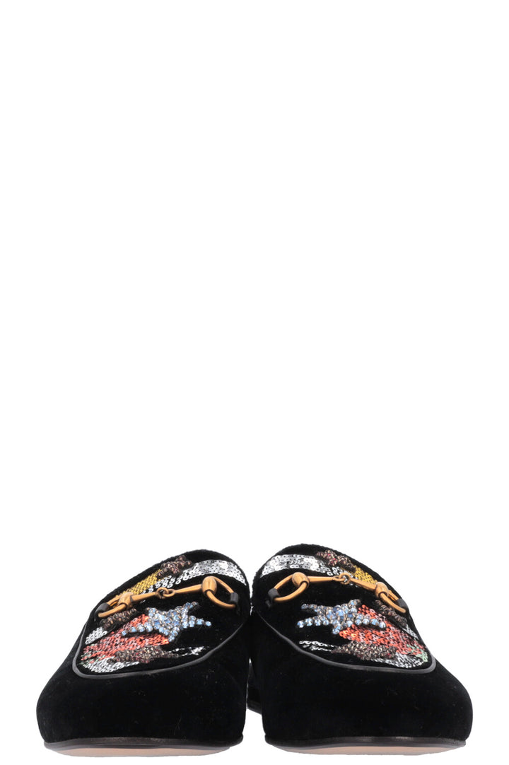 GUCCI Embroidered Shooting Star Princetown Mules Black Velvet