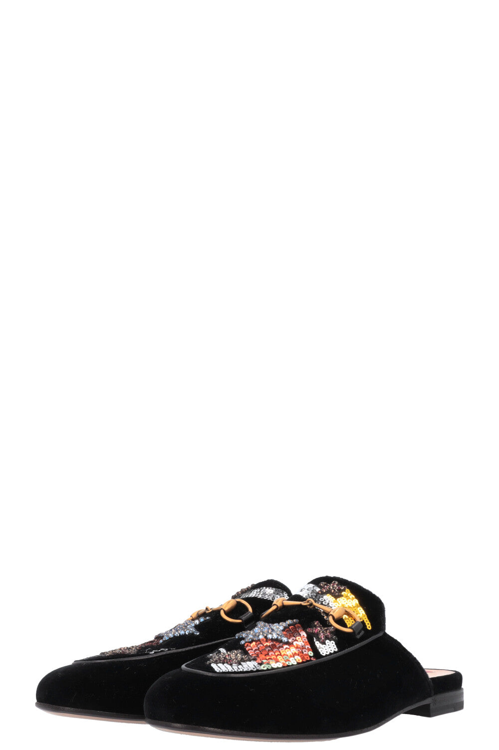 GUCCI Embroidered Shooting Star Princetown Mules Black Velvet