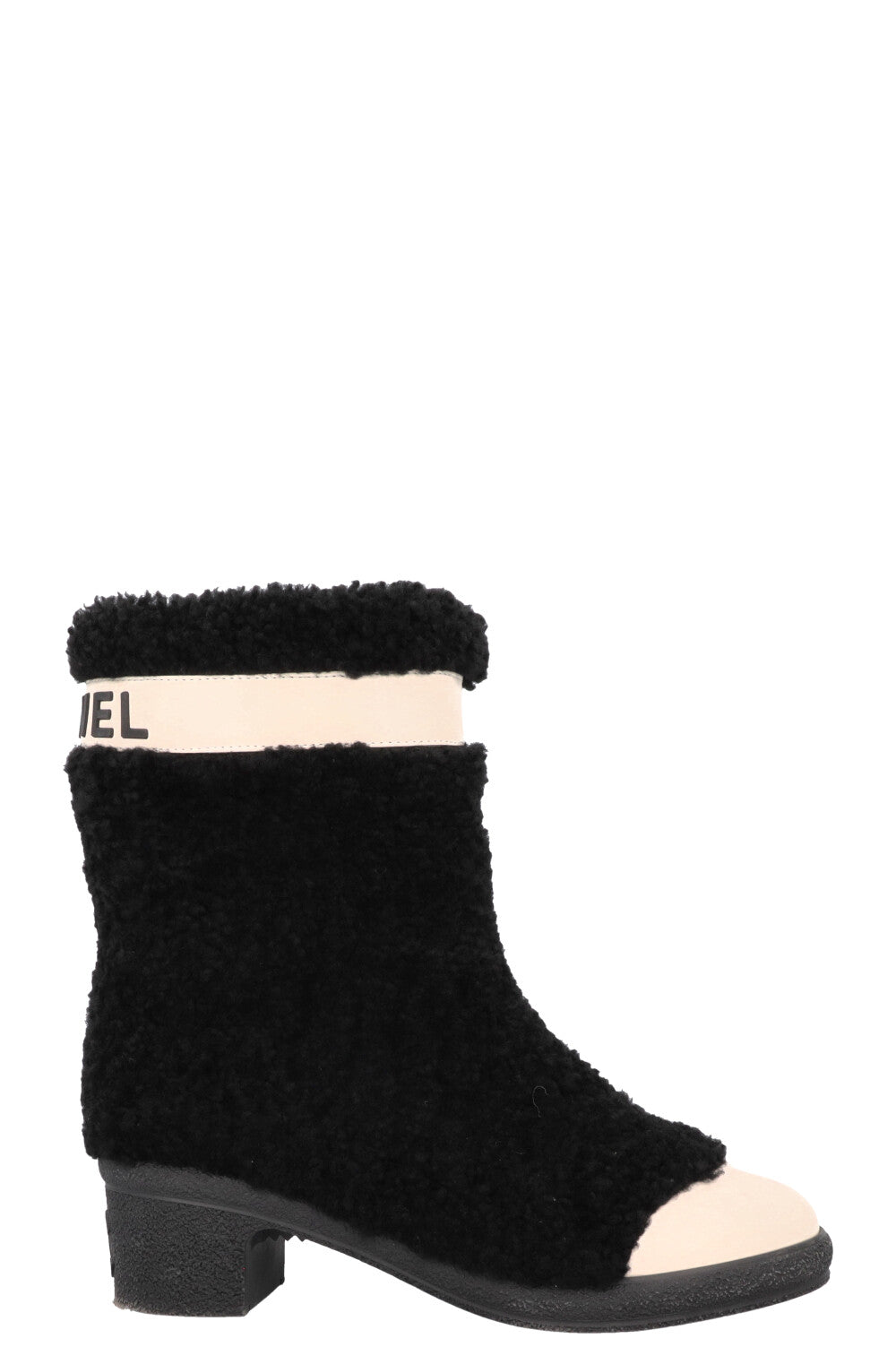 CHANEL Coco Neige Shearling Boots Black White