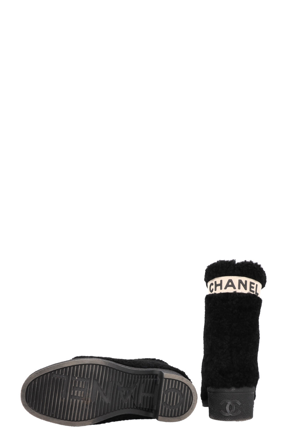 CHANEL Coco Neige Shearling Boots Black White