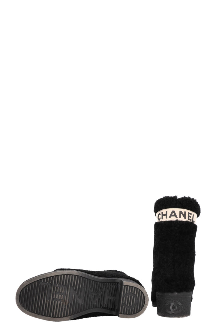 CHANEL Coco Neige Shearling Boots Black White