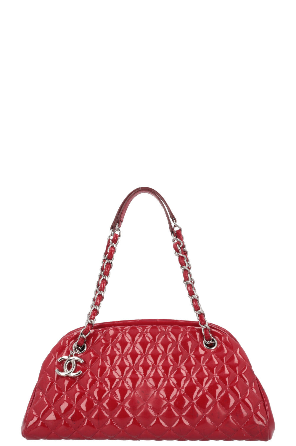 CHANEL Mademoiselle Bowling Bag Patent Red