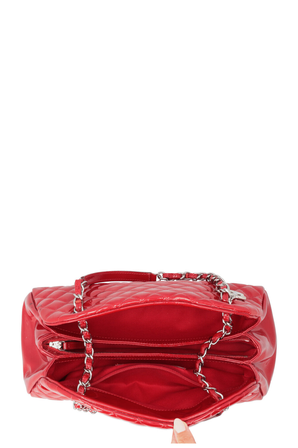 CHANEL Mademoiselle Bowling Bag Patent Red