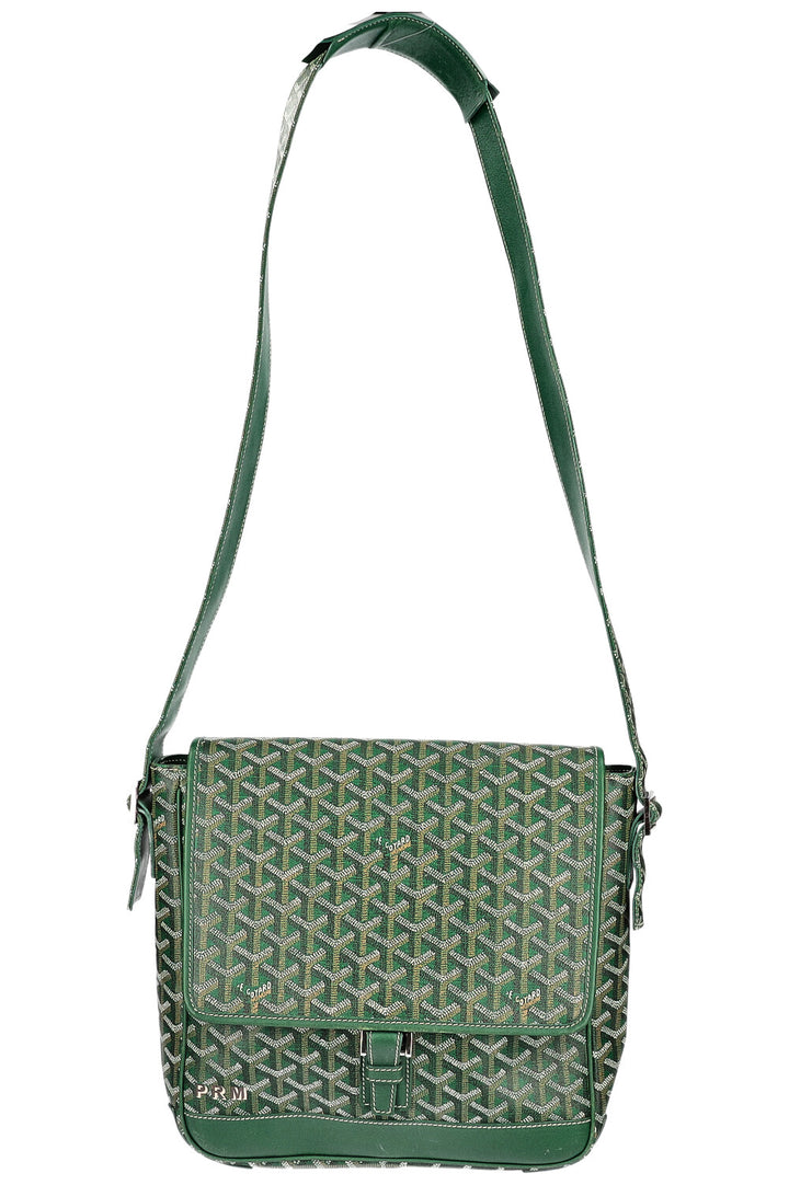 GOYARD Vintage Crossbody Bag  Chevron Leather & Canvas Green