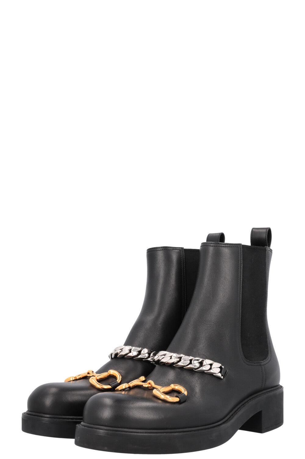 GUCCI Horsebit Chain Chelsea Boots Black Leather REAWAKE