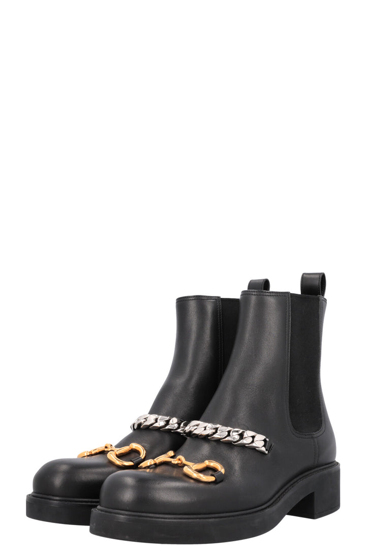 GUCCI Bottines Chelsea à chaîne Horsebit en cuir noir
