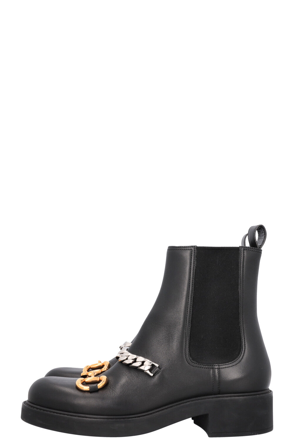 GUCCI Horsebit Chain Chelsea Boots Black Leather REAWAKE