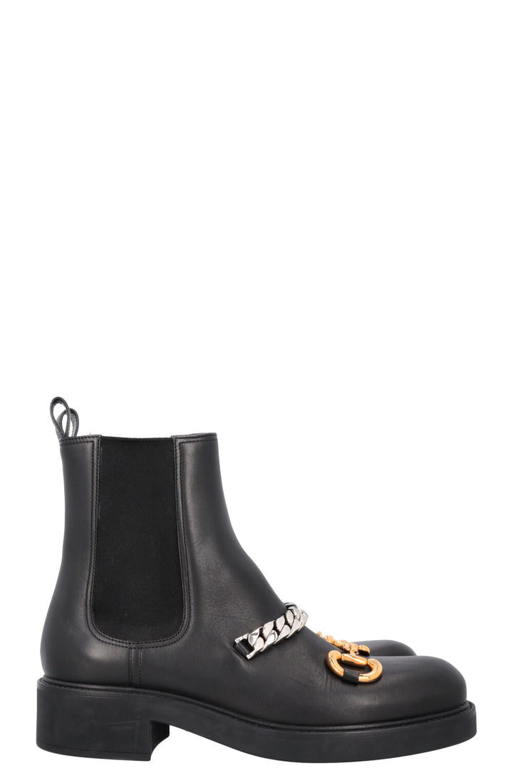 GUCCI Bottines Chelsea à chaîne Horsebit en cuir noir