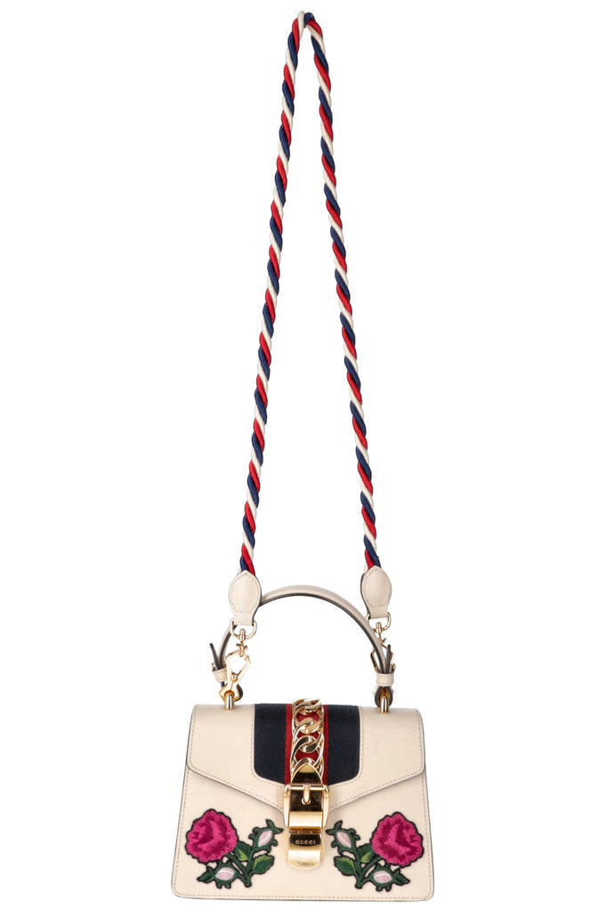 GUCCI Mini Sylvie Top Handle Bag Floral Ivory REAWAKE