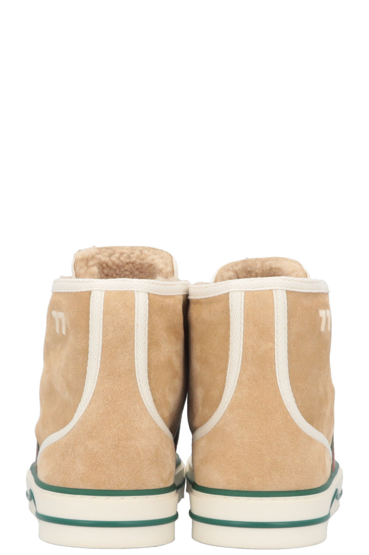 GUCCI 1977 Tennis High Top Sneaker Shearling Suede Beige