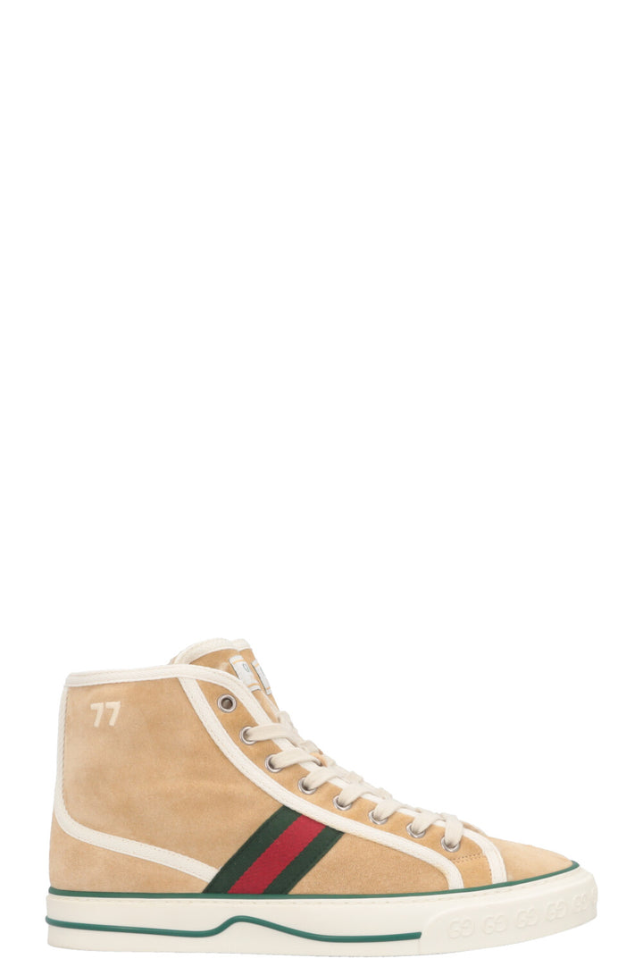 GUCCI 1977 Tennis High Top Sneaker Shearling Suede Beige
