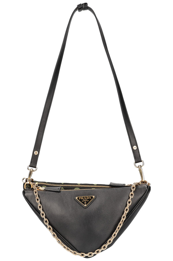 PRADA Sac Double Triangle Cuir &amp; Tissu