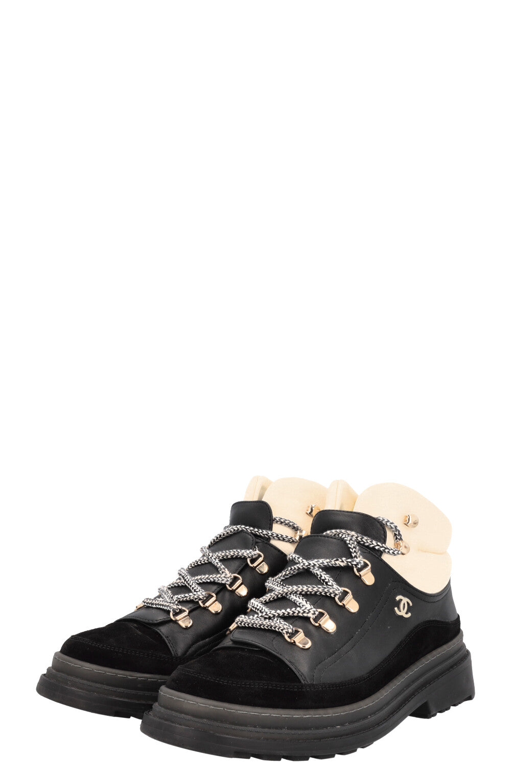 CHANEL Lace-Up Leather Spike Hiking Boots