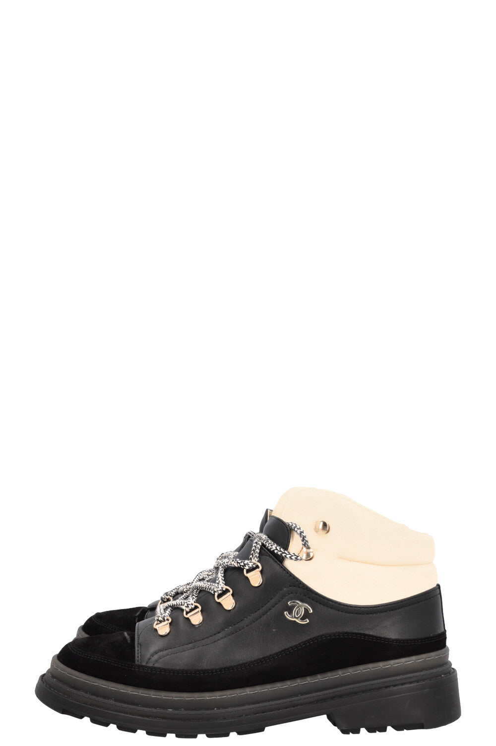 CHANEL Lace-Up Leather Spike Hiking Boots