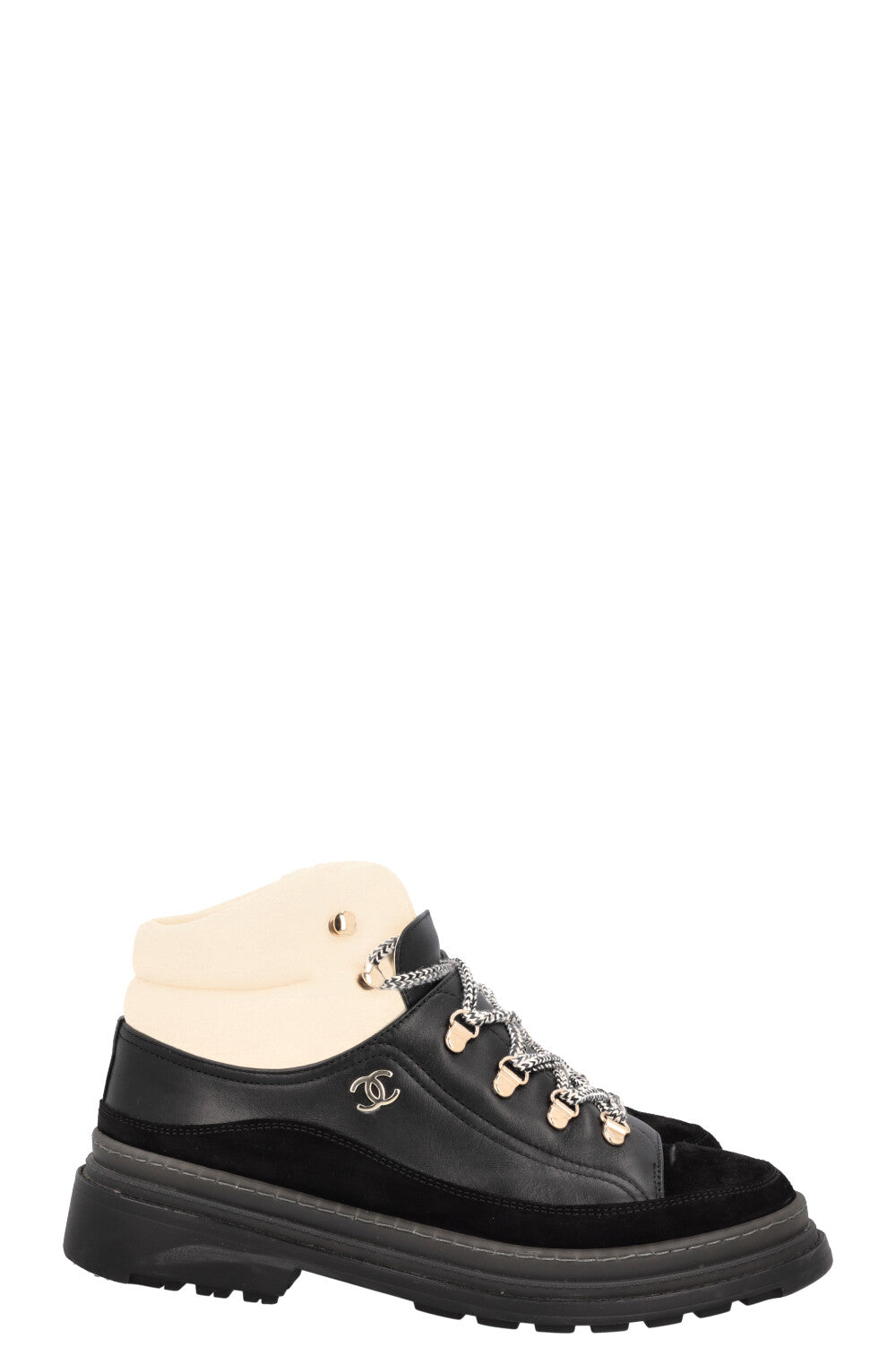 CHANEL Lace-Up Leather Spike Hiking Boots