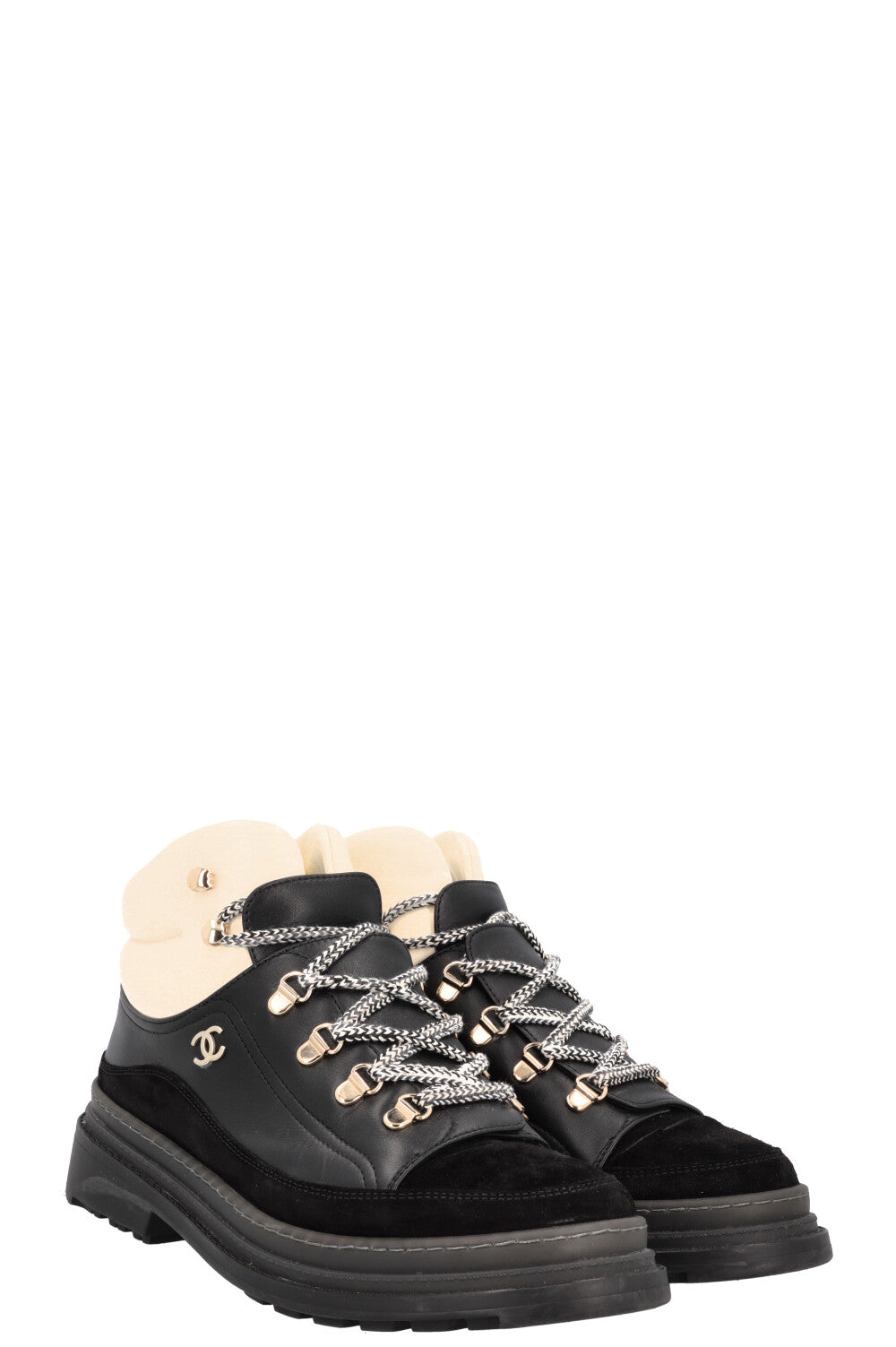CHANEL Lace-Up Leather Spike Hiking Boots