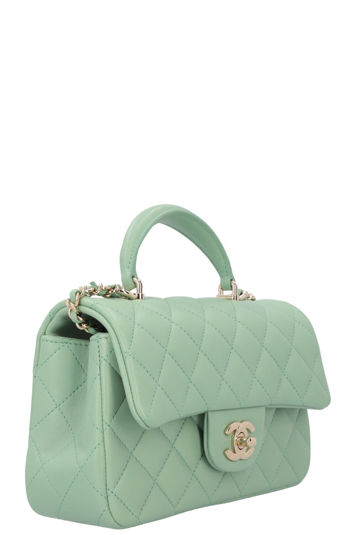 CHANEL Small Classic Flap Top Handle Bag Mint